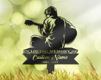 Personalized Man playing guitar guitarist musician Memorial Stake, Metal Stake, Sympathy Sign, Grave Marker, Remembrance Stake