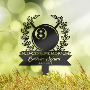 Personalized Pool billiard snooker Memorial Stake, Metal Stake, Sympathy Sign, Grave Marker, Remembrance Stake