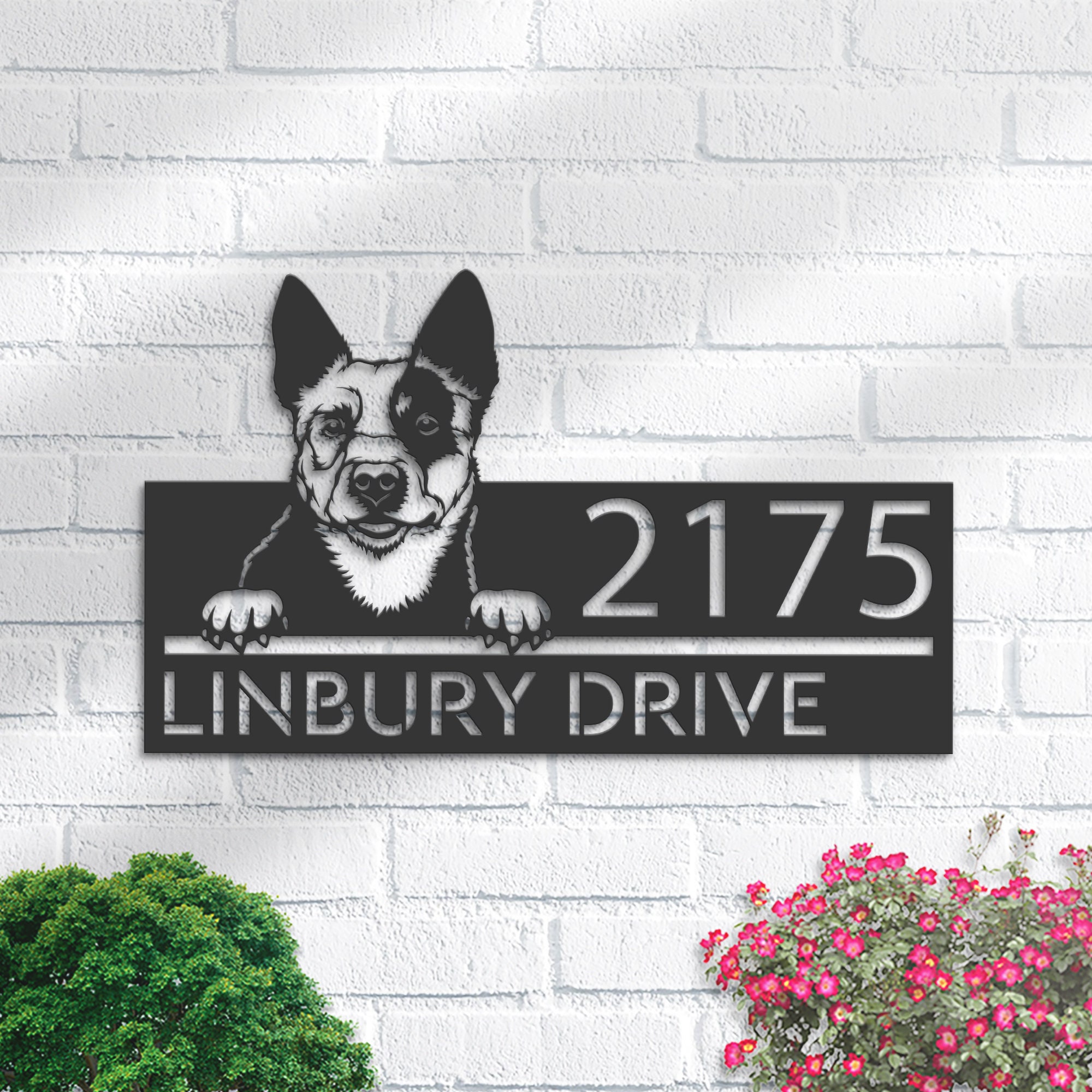Personalized Australian Cattle dog, Puppy Metal Address Sign House number Hanging Address Plaque Yard Sign Outdoor decor Garden Stake
