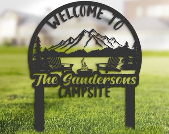 Personalized Metal Campsite Sign, Outdoor Adventure Decor