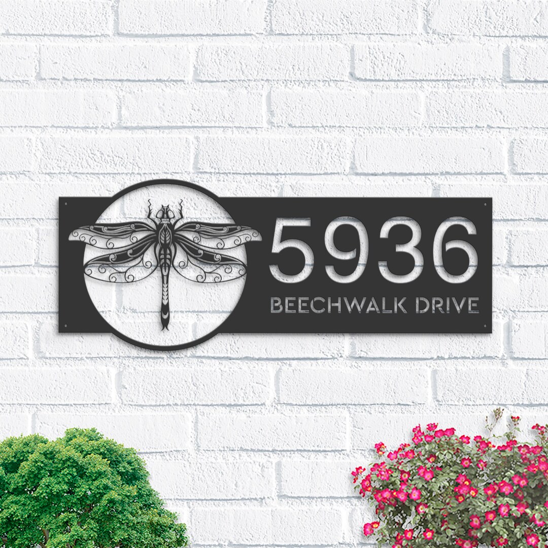 Personalized Dragonfly Metal Address Sign House Number Etsy