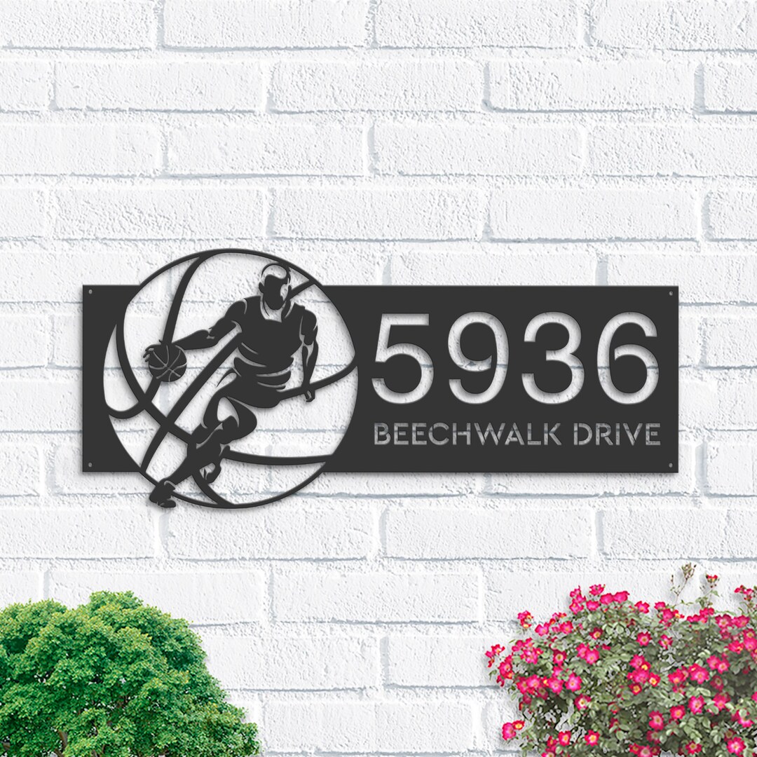 Personalized Basketball Player Metal Address Sign, House Number Plaque ...