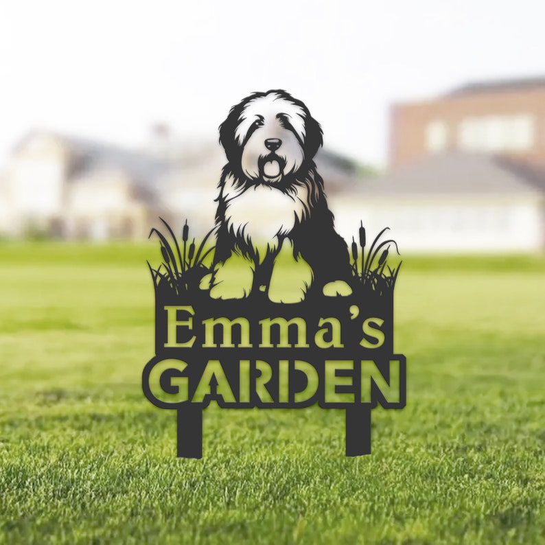 Personalized Old English Sheepdog Dog Metal Garden Sign, Custom Yard