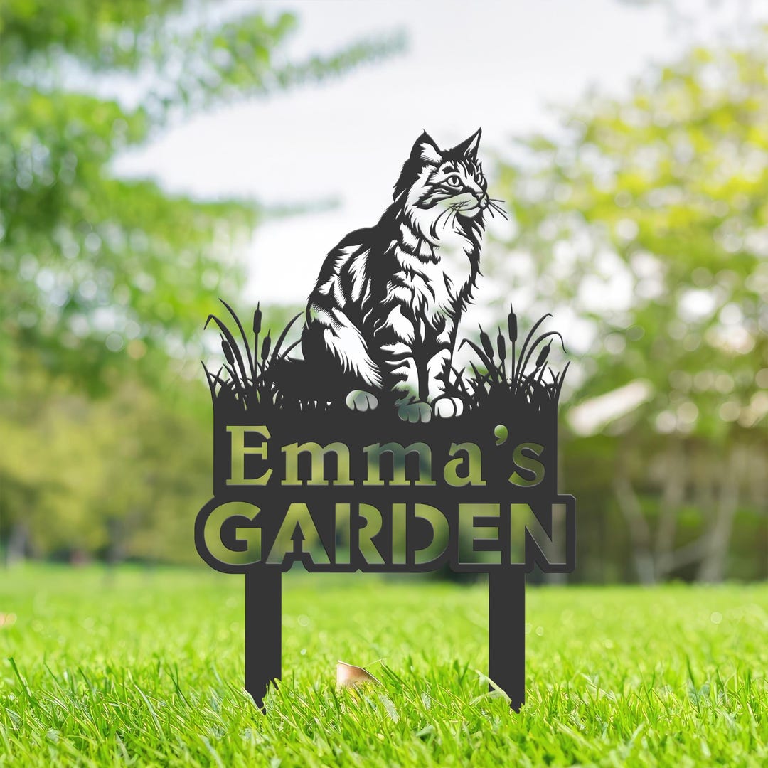 Personalized Cute Cat Kitten Metal Garden Sign, Custom Yard Sign With ...