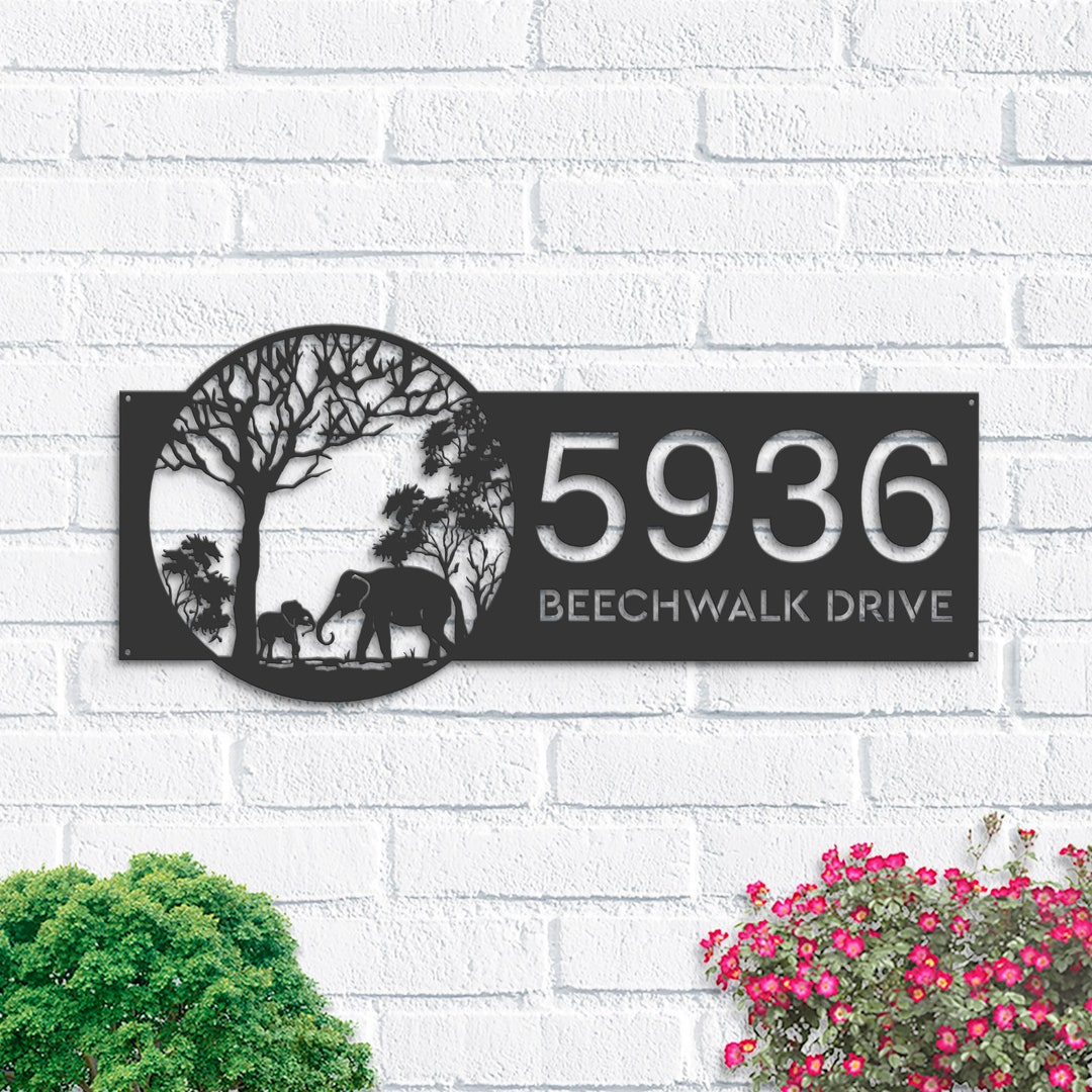 Personalized Elephants Mother and Child in Forest Metal Address Sign