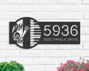 Personalisiertes Metall Musik Adressschild, Klavier & Mikrofon Decor