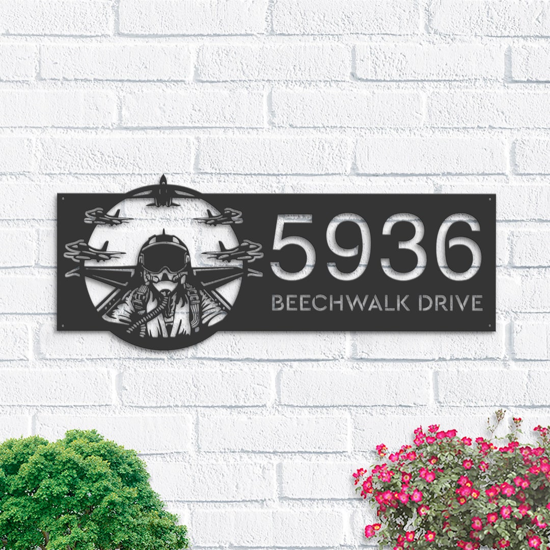 Personalized Jet Pilot Airplane Fighter Metal Address Sign House Number ...