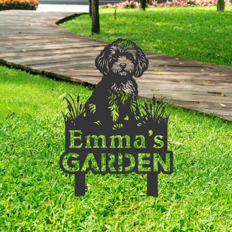 Personalized Poodle Dog Metal Garden Sign, Custom Yard Sign With Stake