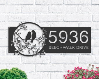 Personalized Birds couple Metal Address Sign | Hanging Address Plaque | Yard Sign, Outdoor Sign | Garden Stake