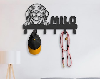 Personalized Beagle Dog Leash Holder, Metal Coat Hook Rack