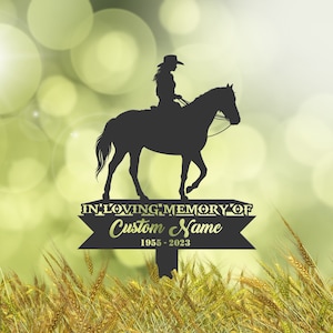 Personalized Cowgirl Memorial Stake, Metal Stake, Sympathy Sign, Grave Marker, Remembrance Stake