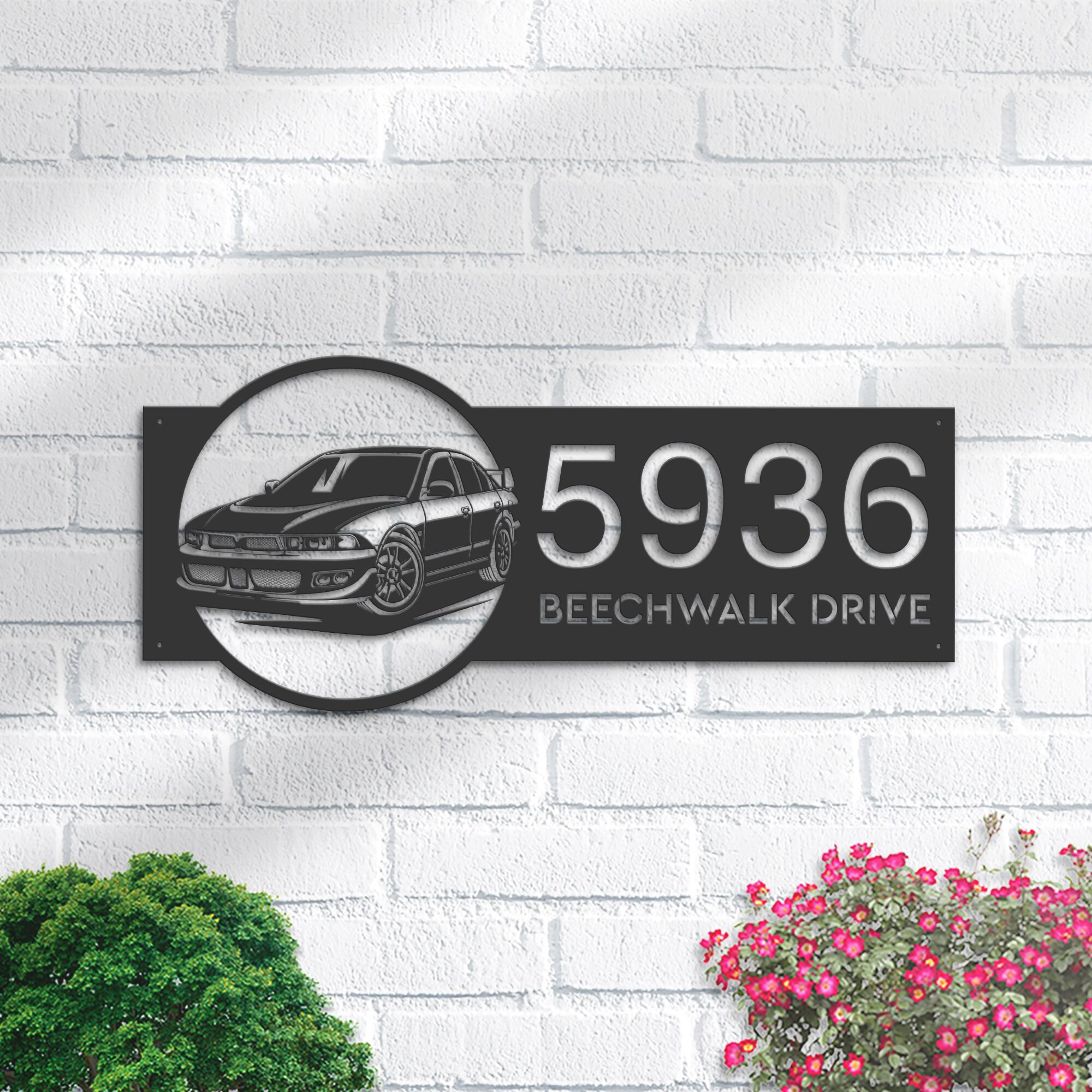 Personalized Sport car Metal Address Sign Custom House number Hanging Address Plaque Yard Sign, Outdoor Garden Stake