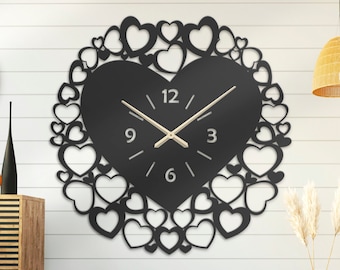 Black Large Heart shape Metal Wall Clock LED lights, Modern Silent Wall Clock, Home Decor, Minimalist Wall Clocks Art, Housewarming Gift