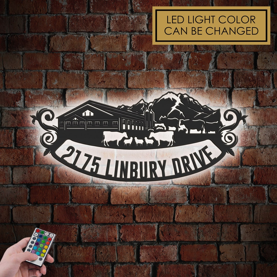 Personalized Farm Metal Address Sign With LED Lights House Number ...
