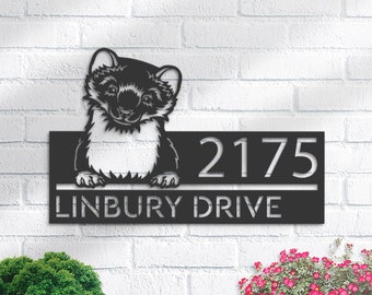 Personalized Ferret Metal Address Sign | Hanging Address Plaque, Garden Stake