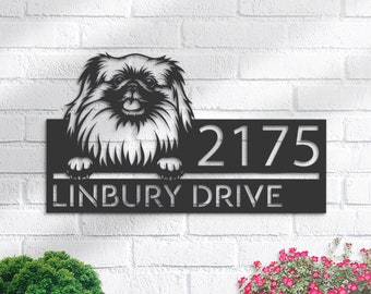 Personalisiertes Pekinese Hund Metall Adressschild, Hausnummer Plakette