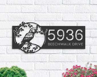 Personalized Parrot Metal Address Sign, Custom House Number Plaque
