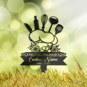 Personalized Cook chef kitchen tools Memorial Stake, Metal Stake, Sympathy Sign, Grave Marker, Remembrance Stake