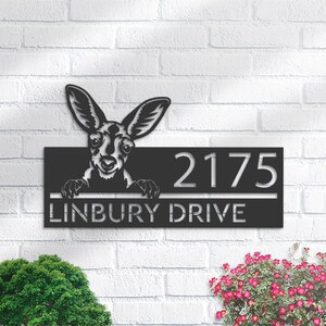 Personalized Peeking Kangaroo Wild animal wildlife Metal Address Sign | Hanging Address Plaque | Yard Sign, Outdoor Sign | Garden Stake