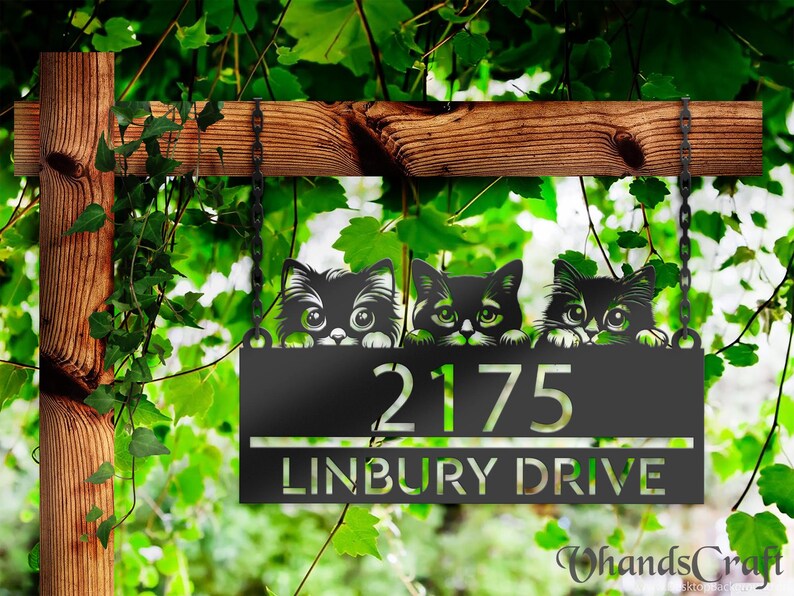 Personalized Cat Address Sign, Metal House Number Plaque - Etsy