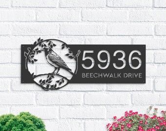 Personalized Crow Metal Address Sign | Custom House Number Plaque