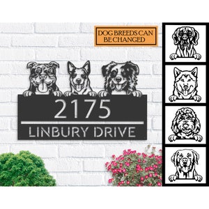 Personalized peeking dogs, puppy Metal Address Sign House number Hanging Address Plaque Yard Sign Outdoor decor Garden Stake