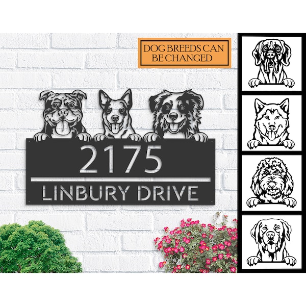 Personalized peeking dogs, puppy Metal Address Sign House number Hanging Address Plaque Yard Sign Outdoor decor Garden Stake