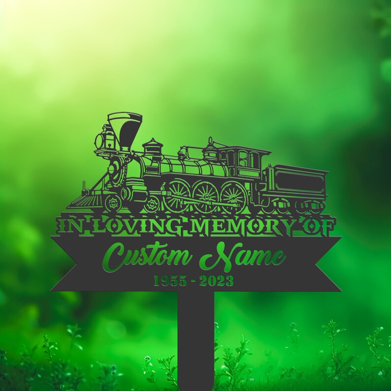 Personalized Train Memorial Stake, Custom Metal Grave Marker, Sympathy ...