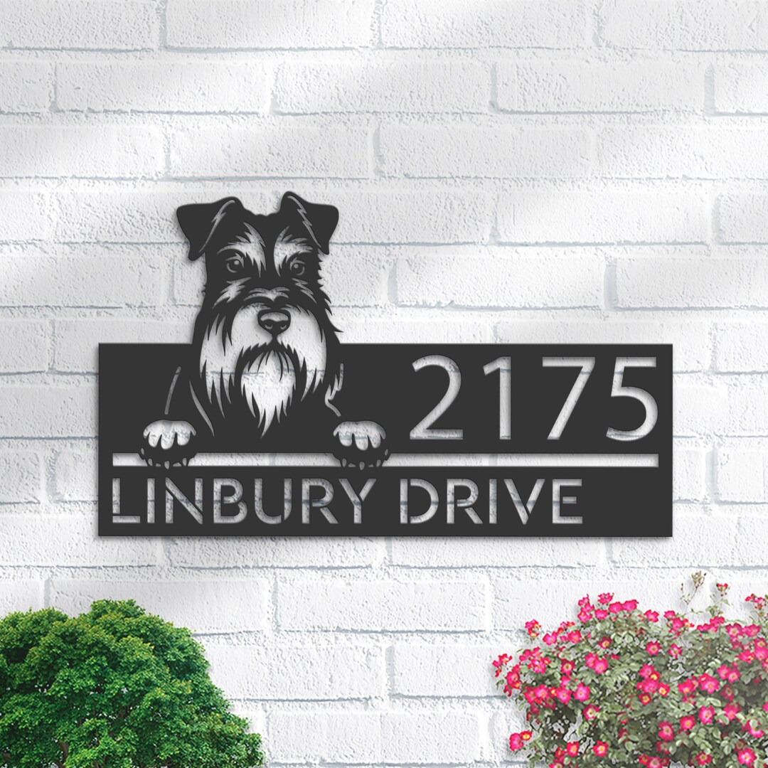 Personalized Miniature Schnauzer Metal Address Sign, House Number