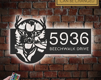 Personalized Deer Metal Address Sign with LED Lights