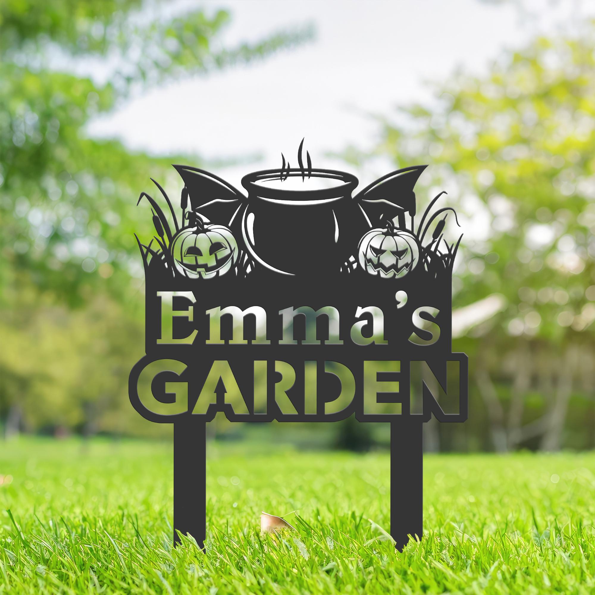 Personalized Halloween Pumpkins Cauldron Metal Garden Sign, Custom Yard Sign With Stake, Outdoor Garden Décor