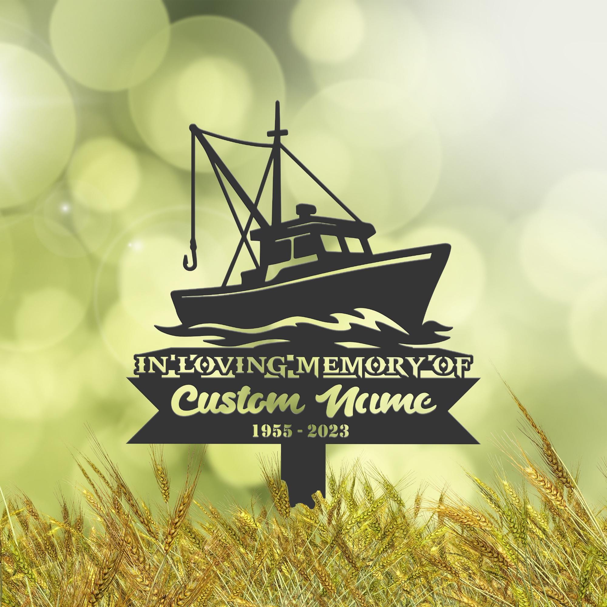 Personalized Fishing Boat Memorial Stake: Metal Sympathy Grave