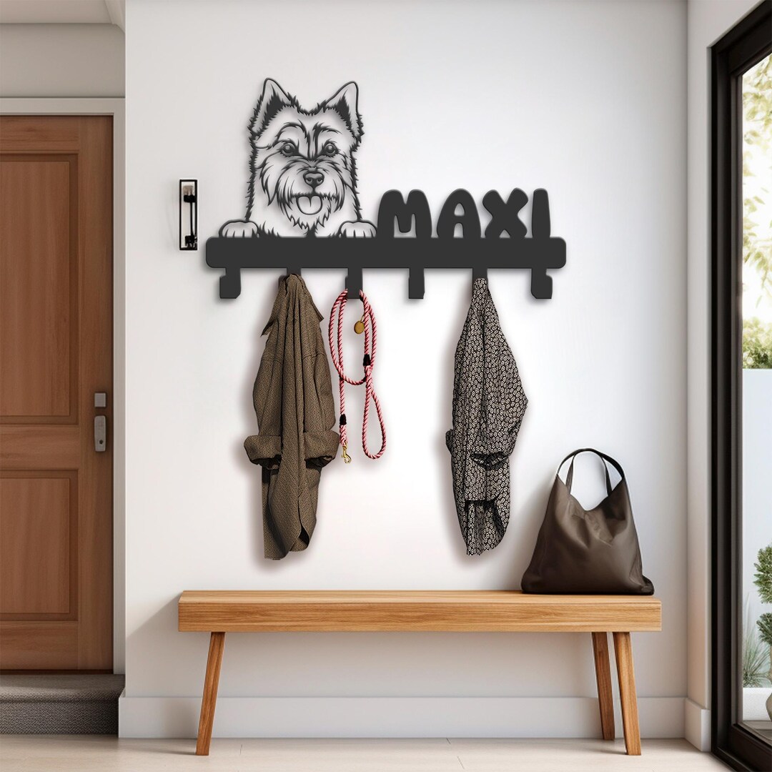 Personalized Peeking Australian Terrier Dog Metal Coat Rack Leash Photo Inspiration