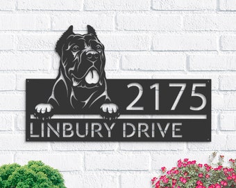 Personalized Cane Corso cute puppy dog Metal Address Sign Hanging Address Plaque house number Yard Outdoor Sign Garden Stake