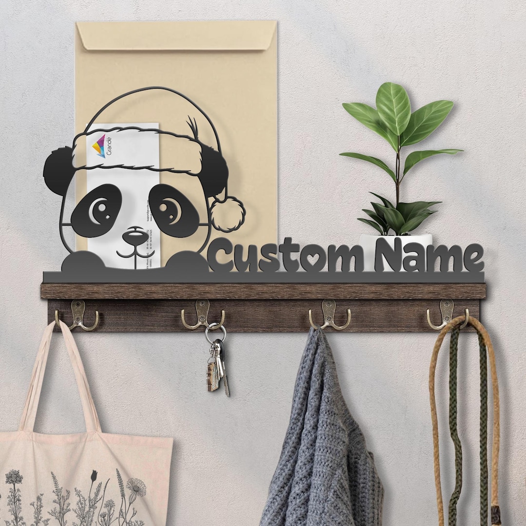 Personalized Panda Key Holder, Wood Wall Mount Mail Sorter - Etsy