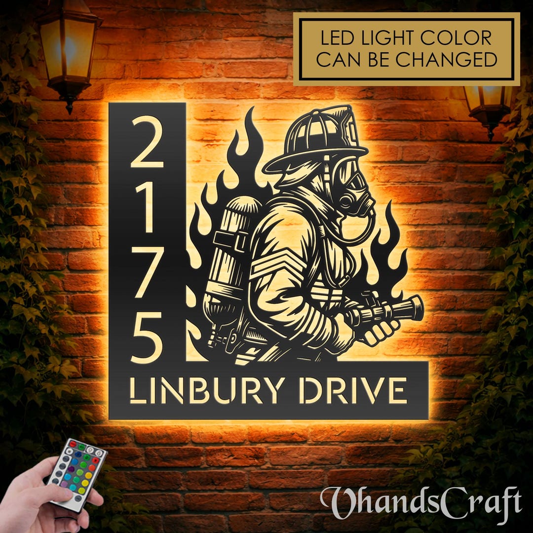 Personalized Firefighter Address Sign With LED Lights - Custom Metal ...