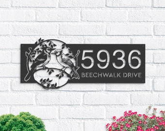 Personalized Blue Jay Couple Metal Address Sign | Custom House Number Plaque