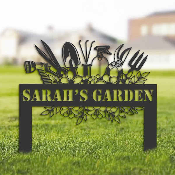 Personalized Garden tools Metal Garden Sign, Hanging sign Custom Yard Sign With Stake, Outdoor Garden Décor