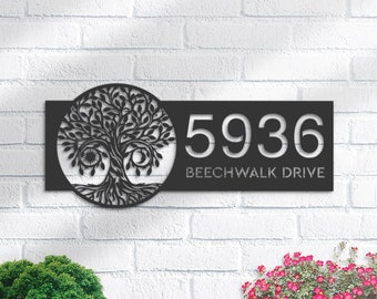 Personalized Tree of Life Metal Address Sign, Custom House Number