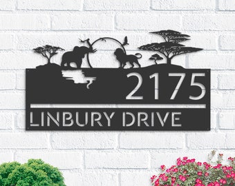 Personalized Safari Metal Address Sign, House Number Plaque