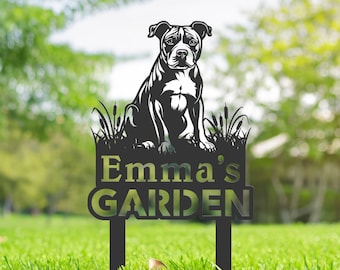 Personalized Pit Bull Terrier Metal Garden Sign, Custom Dog Yard Decor