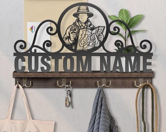 Personalized Wooden Key Holder & Mail Organizer: Explorer Design