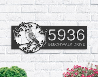 Personalized Budgerigar Metal Address Sign | Hanging House Number Plaque