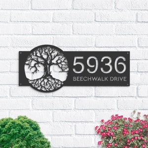 Personalized tree of life Metal Address Sign house number | Hanging Address Plaque | Yard Sign, Outdoor Sign | Garden Stake