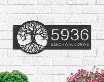Personalized tree of life Metal Address Sign house number | Hanging Address Plaque | Yard Sign, Outdoor Sign | Garden Stake