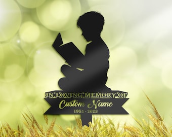 Personalized Memorial Stake, Book Lover Boy Grave Marker, Sympathy Gift