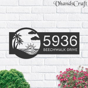 Personalized Sunset Metal Address Sign House number Hanging Address Plaque Yard Sign, Outdoor Sign Garden Stake