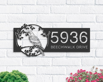 Personalized Parrot Metal Address Sign, Custom House Number Plaque