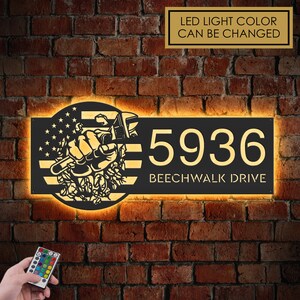 Personalized Plumber USA Flag Metal Address Sign With LED lights House number Hanging Address Plaque