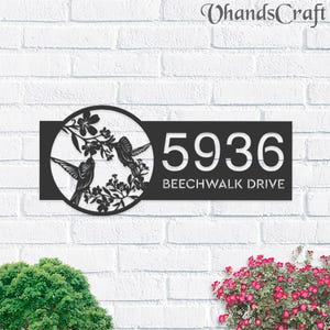 Personalisiertes Kolibri-Metalladressschild | Hängendes Adressen-Plakette